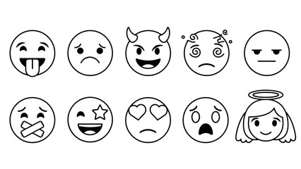 Diverse Set of Cartoon Emoticons Expressing Various Emotions and Feelings