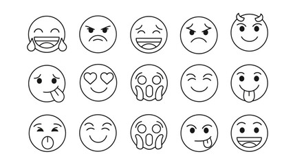 Vector Collection of Diverse Emoji Faces Expressing Various Emotions and Feelings