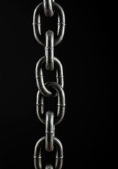Heavy industrial steel chain links forming a strong, continuous connection, suitable for construction, security, or restrictive barriers ,macro ,power ,workshop