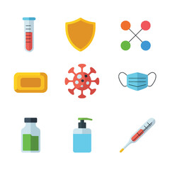Medical pills and pharmacy items icons set, capsules bottles blister pack spoon flat vector illustration for health awareness graphics