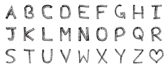 Brush style and capital artistic alphabet letters. Unique style Font. Grunge texture Alphabet.