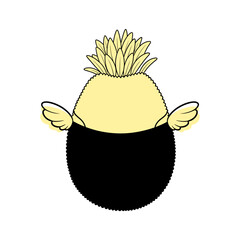 Furry yellow and black creature with small wings and spiky head hair vector isolated on white background