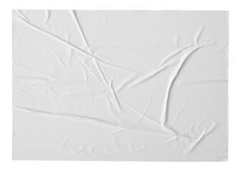 white paper wrinkled poster template ,blank glued creased paper sheet mockup. empty paper mockup. clipping path.