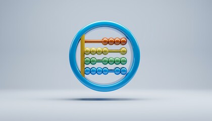 3D floating abacus icon with colorful beads and a soft shadow on clean white isolation, ideal for education, math learning, and classroom visuals.