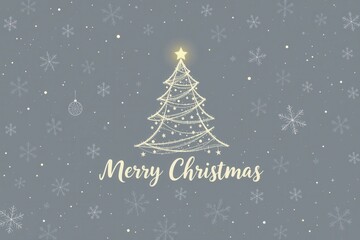 Minimalist holiday illustration of a simple Christmas tree outline drawn with fine lines, centered in an open space with soft gradients and the phrase "Merry Christmas" added in a simple, stylish way.