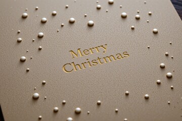 A simple festive illustration with small circle stamps conveying falling snow, clean symmetry and the phrase "Merry Christmas" softly added in neat lettering.