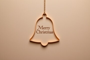 A minimalist seasonal composition featuring a paper bell in the center with a soft shadow and the phrase "Merry Christmas" presented in a modern and delicate lettering.