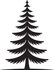 Fototapeta premium Black silhouette of a tall evergreen pine tree white background