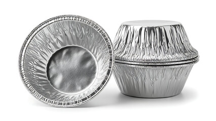 Two shiny aluminum foil baking cups for cupcakes or muffins isolated on white background