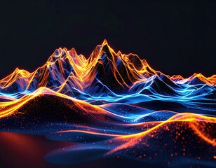 Glowing mountain range, abstract blue & orange landscape