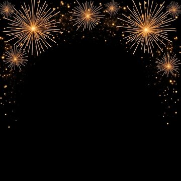Colorful vector illustration of New Year fireworks burst display on a black night sky background