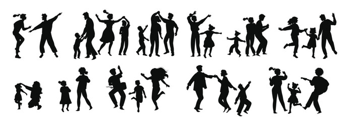 Happy couples and families with kids dancing