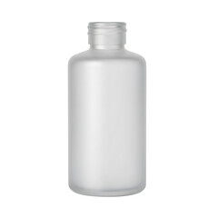 Frosted white cosmetic bottle mockup with silver screw cap on transparent background