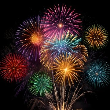 Brightly colorful pyrotechnics celebrate the New Year with a spectacular fireworks display in the night sky