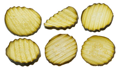delicious crinkle-cut dill pickle slices, perfectly fresh and ready for snacking or as a burger topping on black.