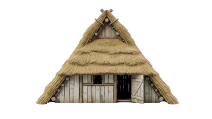 Wooden Cottage with Thatched Roof Isolated