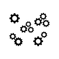 Ten black gear silhouettes vector illustration representing industrial mechanics engineering and collaborative teamwork