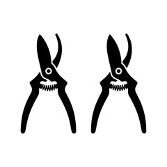 Two garden shears vector silhouette for pruning and horticulture, a pair of essential tools for gardening tasks.