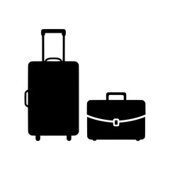 Two travel bags vector silhouette showing a wheeled suitcase and a business briefcase for journey concepts