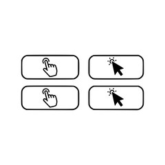 Vector silhouette set of four click button icons featuring hand and arrow cursors for web interface