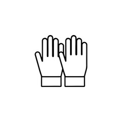 Obraz premium Glove Pair Line Icon with Palms Forward Black-and-white line drawing of a pair of gloves with five fingers each, palms facing forward. Stylized and minimal.