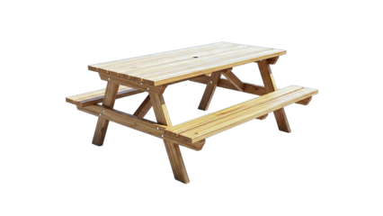 Wooden Picnic Table Isolated on White
