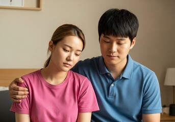 Supportive Korean Couple Sharing a Quiet Emotional Moment