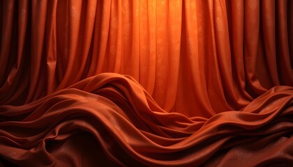 dark orange tangerine amber ginger coral abstract background. silk satin velvet fabric. Elegant luxury rich. Curtain Curtain Folding Line Wave Flow