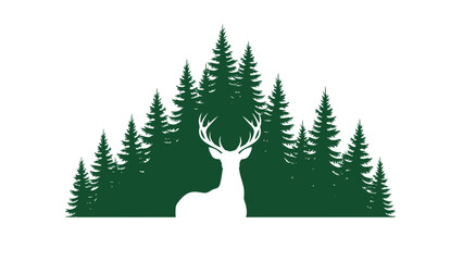 Fototapeta premium White deer silhouette against a dark green forest background.