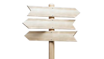 Wooden Signpost Pointing Directions on White Background