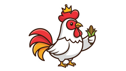 Regal Rooster King Holding Corn Cob Illustration