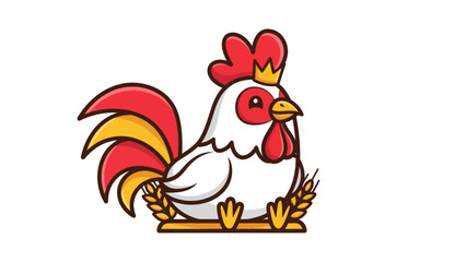 Cute cartoon rooster with a crown and wheat illustration
