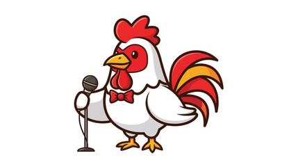 A cartoon chicken holding a microphone and singing