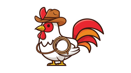 Cute Cartoon Cowboy Rooster with a Lasso
