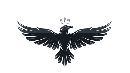 Stylized black bird with outstretched wings wearing a crown
