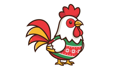 Cute rooster wearing a Christmas sweater