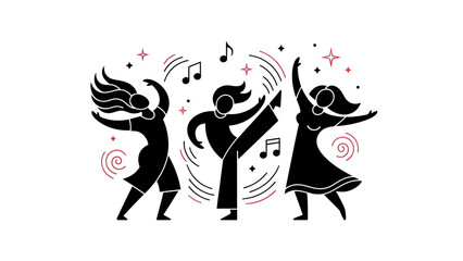 Joyful people dancing and celebrating at a party with music.