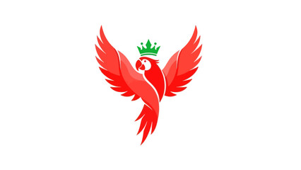 Red Parrot with Crown Flying Logo Illustration