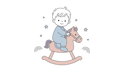Happy Baby Boy Riding a Rocking Horse Illustration
