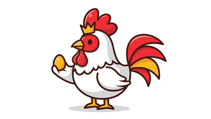 Cute Cartoon Rooster King Holding a Golden Egg Illustration