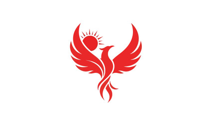 Stylized red phoenix rising with sun