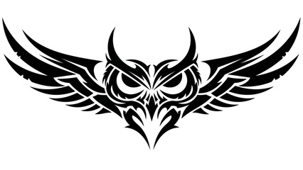 Tribal owl with spread wings tattoo design on white background.