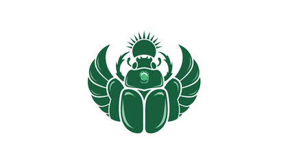 Green Egyptian Scarab Beetle with Sun Disk and Wings Vector Art
