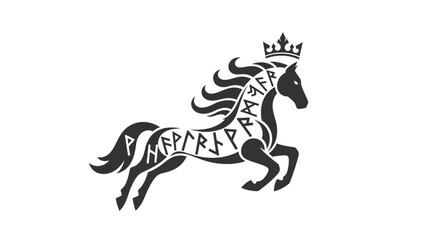 Majestic horse with royal crown and runic inscription