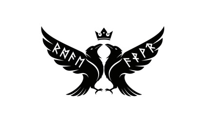 Two black ravens with spread wings and crown, an ancient symbolic emblem.
