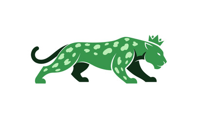 Green panther with a crown walks