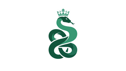 Stylized snake with crown logo design illustration.
