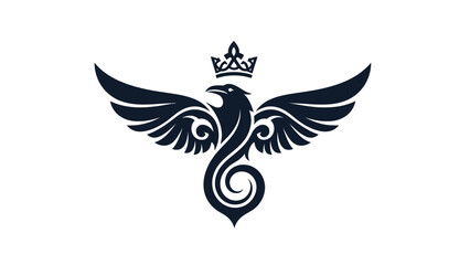 Obraz premium Mythical phoenix with wings spread, wearing a crown, on a white background.