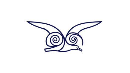 Elegant Stylized Flying Seagull Logo with Spiral Wings