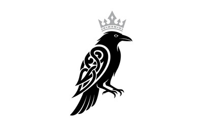 Fototapeta premium Crowned Raven Logo with Celtic Knot Design